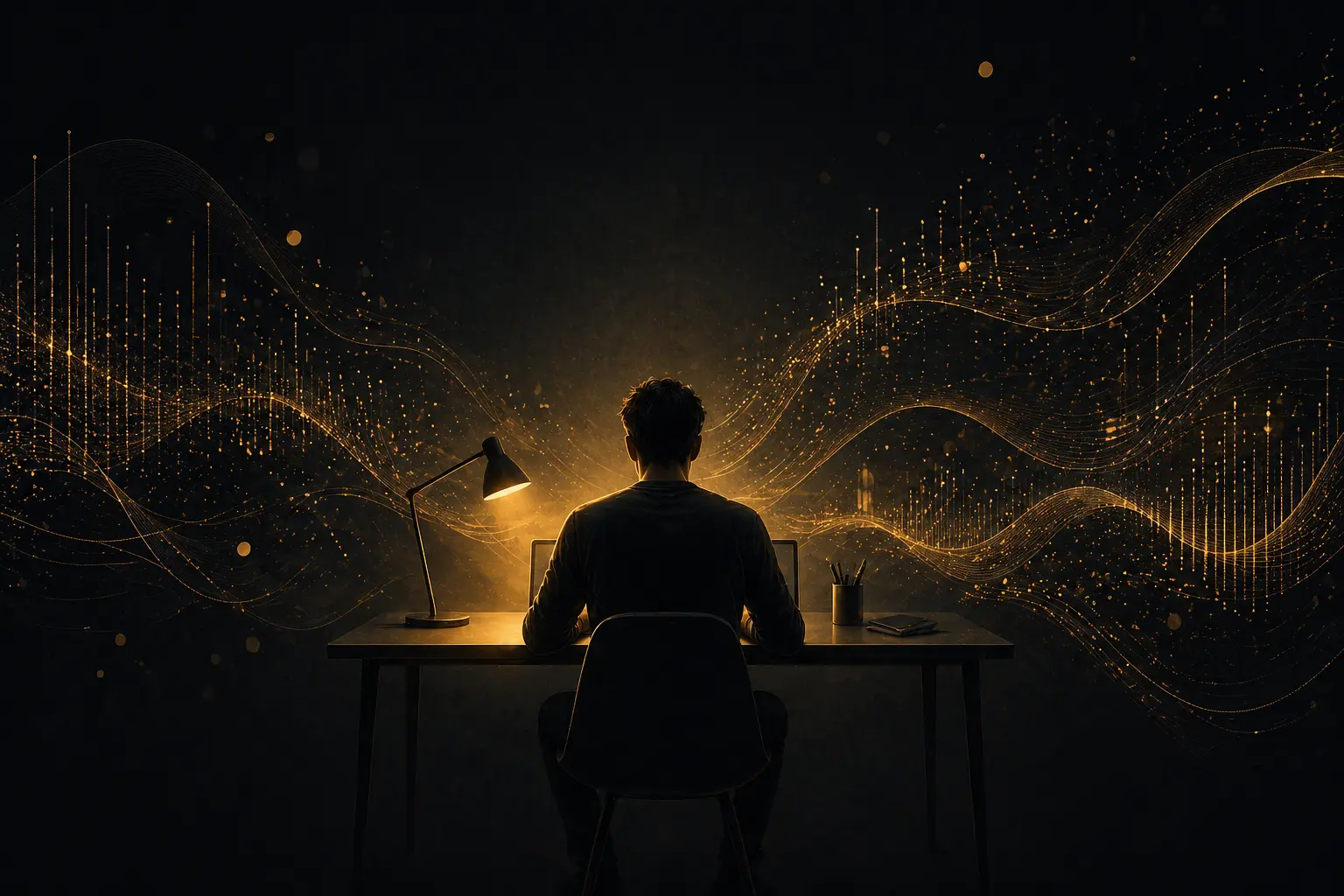 Personal branding per persone altamente sensibili - persona in profonda concentrazione con onde luminose"